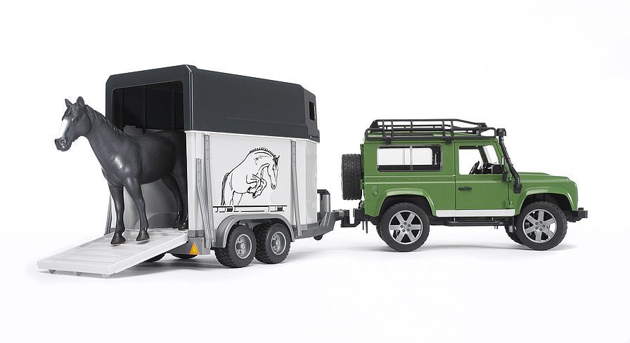 Bruder Land Rover Defender Toy Car with Horse and Trailer - Country Ways