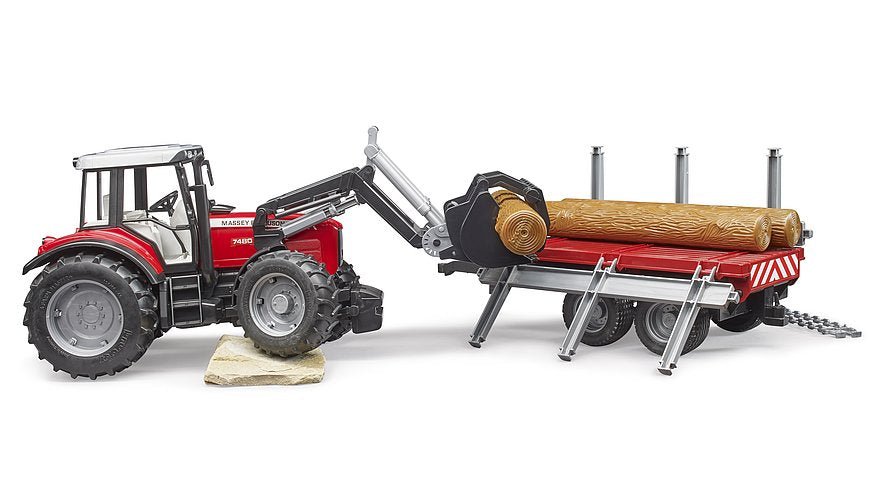 Bruder Massey Ferguson 7480 with Front Loader and Timber Trailer Toy - Country Ways