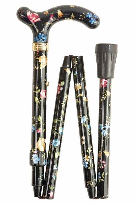 Classic Canes Walking Stick Black Floral - Folding - Country Ways