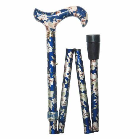 Classic Canes Walking Stick Dark Blue Floral - Folding - Country Ways