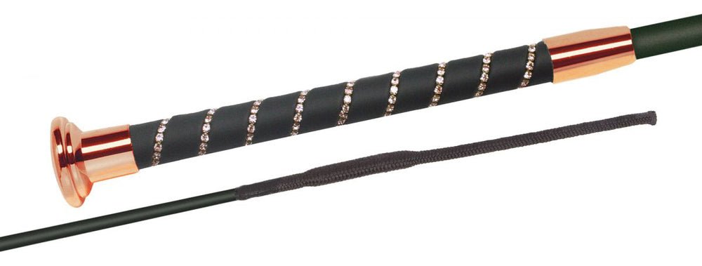 Fleck Silktouch Crystal Handle Dressage Whip Black/Chrome 110cm - Country Ways