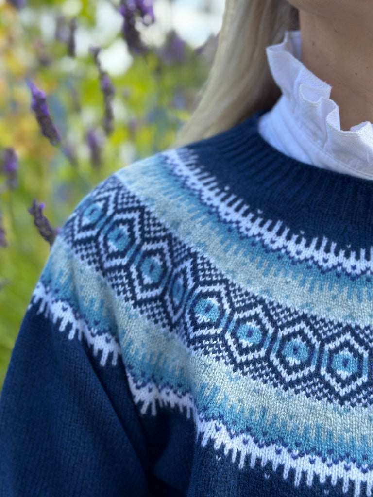 Harley of Scotland Women's Fair Isle Yoke Crew Sweater - Country Ways