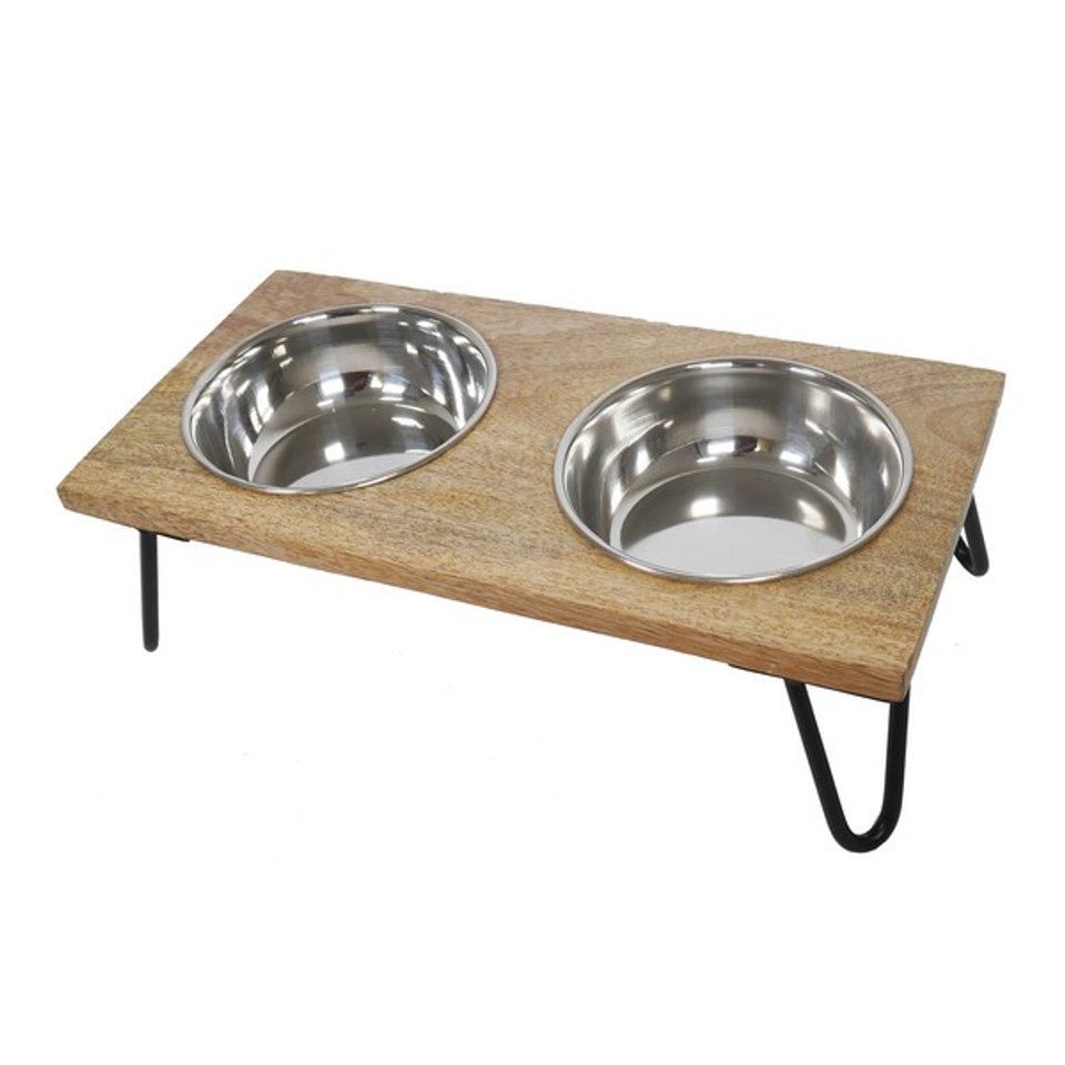 Rosewood Wooden Double Diner Dog Bowls 650ml - Country Ways